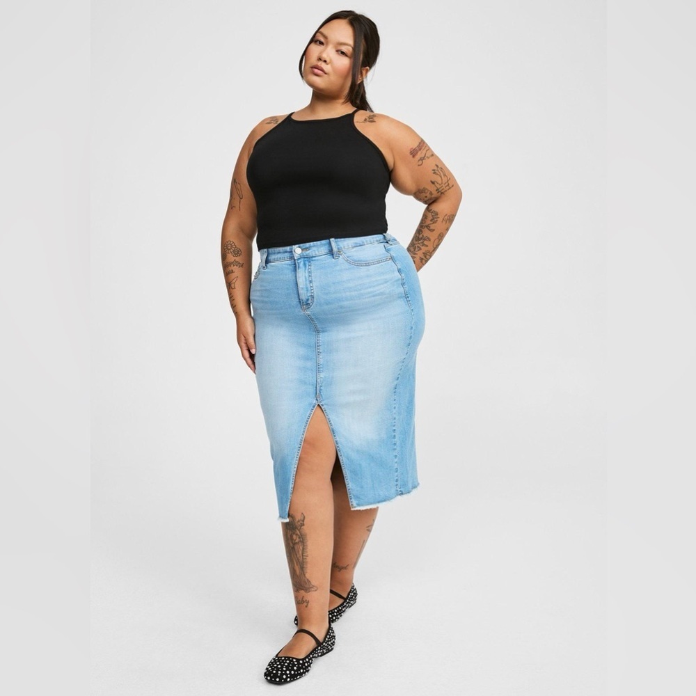 Torrid Midi Denim Front Slit Skirt Size 26